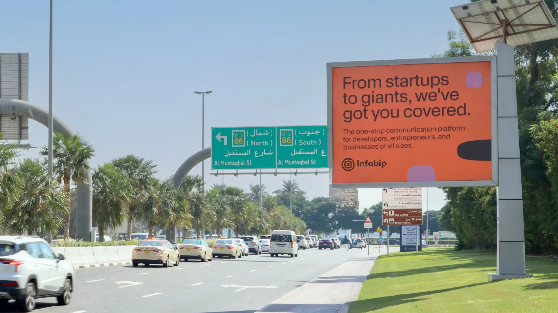 Infobip unipole and megacom outdoor advertising in Downtown Dubai and DIFC, UAE