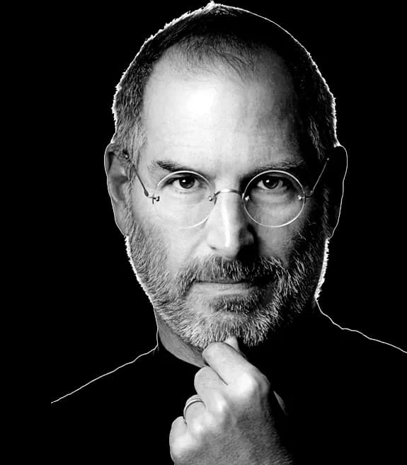 Portrait of Steve Jobs speaking about brand marketing and values in advertising