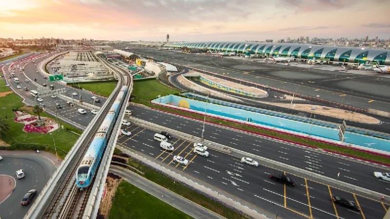 Billboard and bridge banner advertising on Dubai Airport Road, UAE