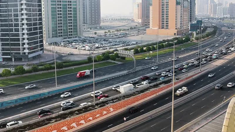 Unipole billboard advertising on Al Ittihad Road, Dubai, UAE