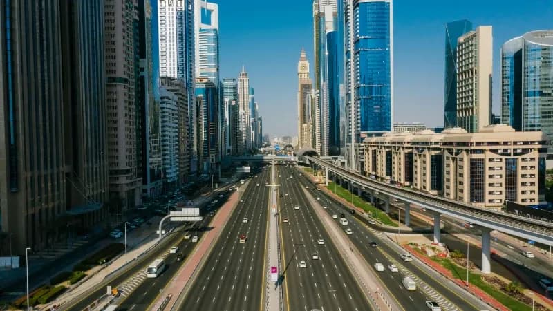 Roadside and digital billboard advertising on Sheikh Zayed Road, Dubai, UAE