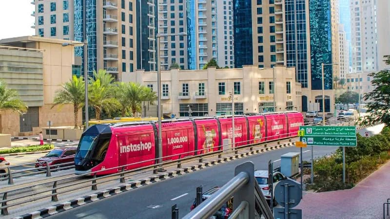 Digital OOH advertising at Dubai Tram stations along the Marina and JBR corridor, UAE