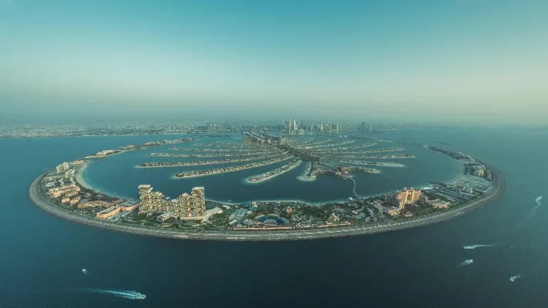 Billboard and building banner advertising on Palm Jumeirah, Dubai, UAE
