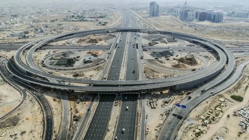 Highway billboard and unipole advertising on Sheikh Mohammad Bin Zayed Road through Sharjah, UAE